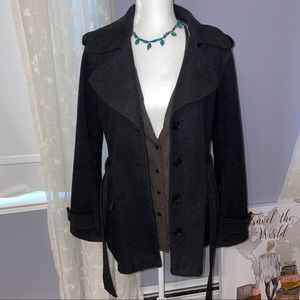 Charcoal gray peacoat